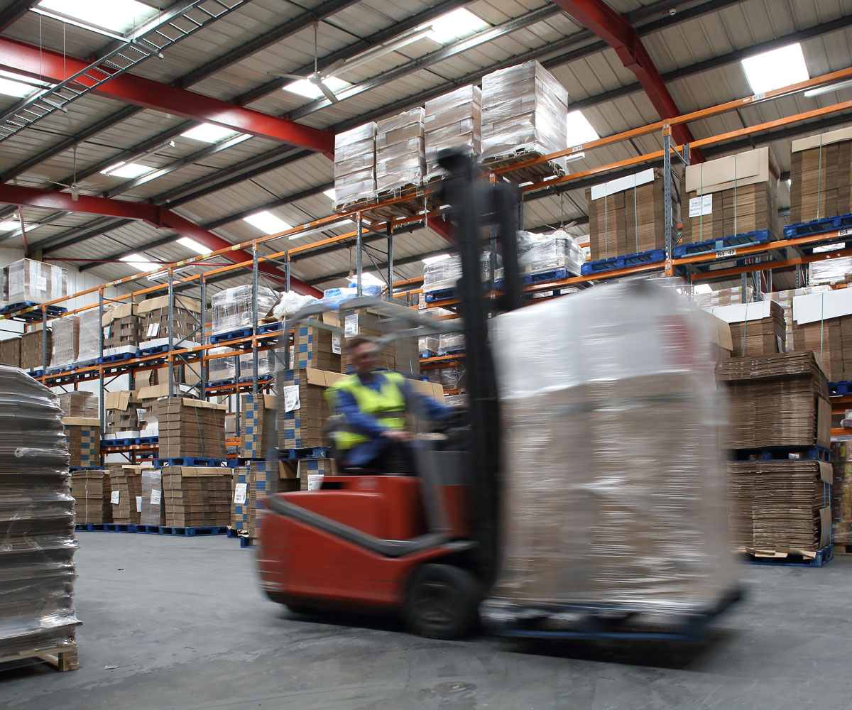 Photo inside one of SGL Co-packing's dedicated, fully racked and air-conditioned warehouses